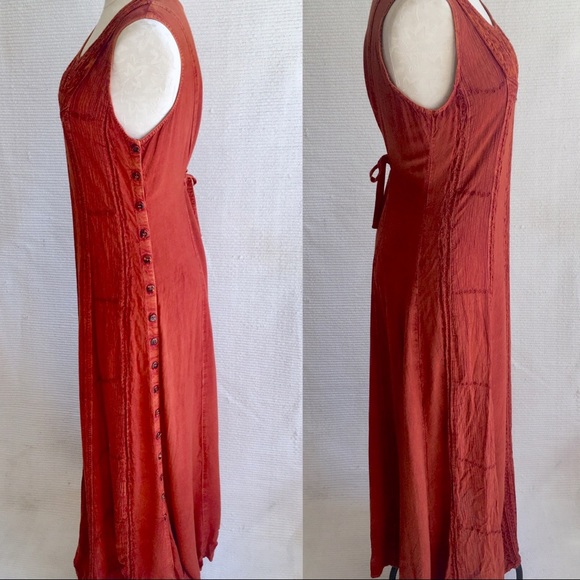 Vintage 90s OS Boho Maxi Dress Adjustable Tie Back - Picture 4 of 9